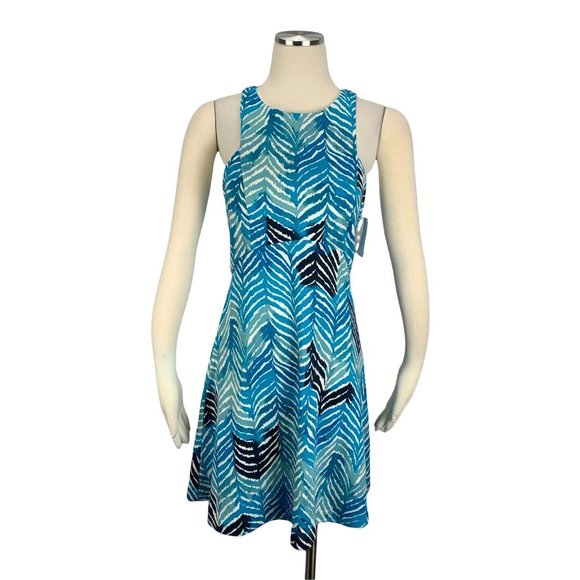 Trina Turk Robles 4 Dress NWT $148 Small Blue Zebra Animal Print Knee Casual Spr - Picture 3 of 7